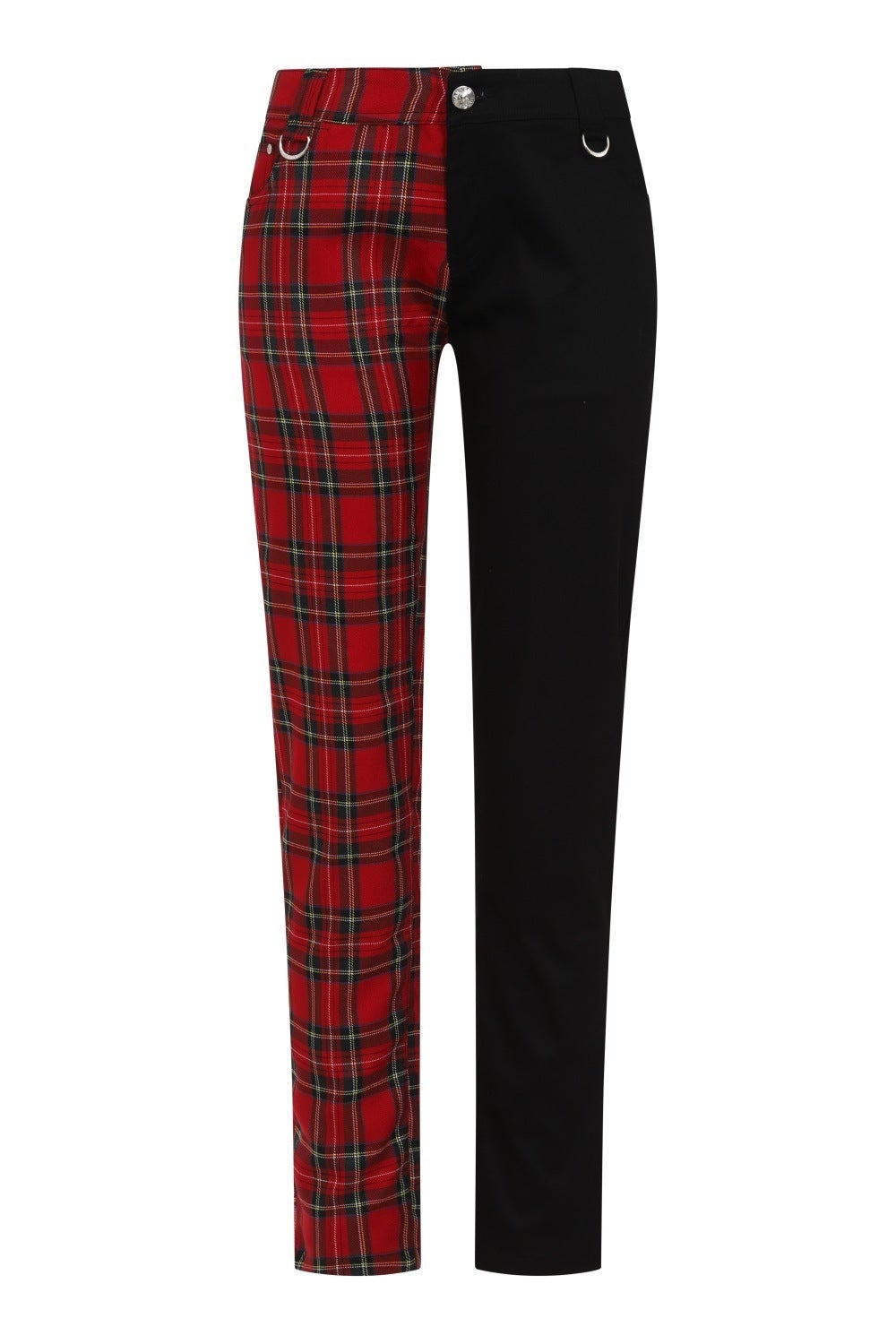 Half red half black pants sale
